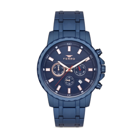 Ferro Lacivert Çelik Kordon Erkek Kol Saati Fonksiyonları Aktif 3 ATM Su Geçirmez TH-FM11167AWT-H - Tesbihane