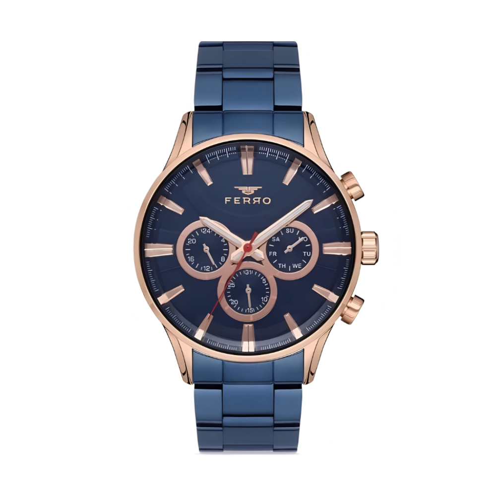Ferro Lacivert Çelik Kordon Erkek Kol Saati Fonksiyonları Aktif 3 ATM SuGeçirmez TH- FM11180A-T - 1