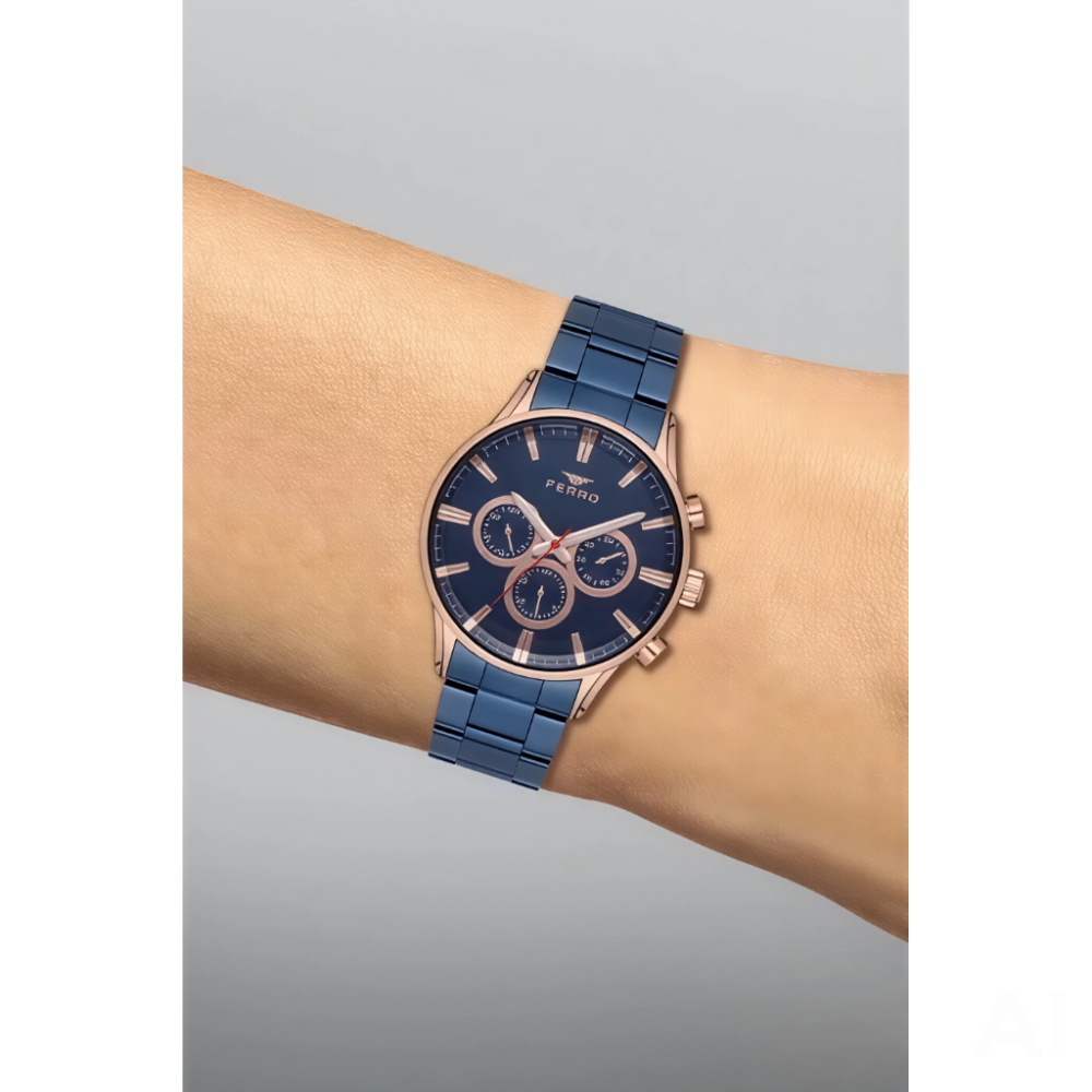 Ferro Lacivert Çelik Kordon Erkek Kol Saati Fonksiyonları Aktif 3 ATM SuGeçirmez TH- FM11180A-T - 4