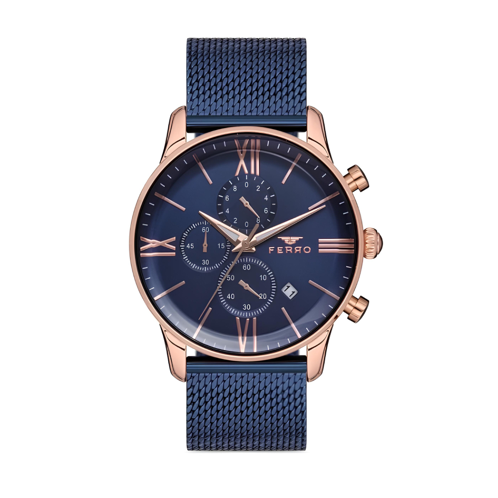 Ferro Lacivert Hasır Kordon Erkek Kol Saati Fonksiyonları Aktif 3 ATM Su Geçirmez - 1