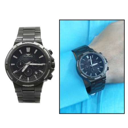 Ferro Mat Siyah Renk Çelik Kordonlu Erkek Kol Saati TH-FM31168A-V5 - Tesbihane