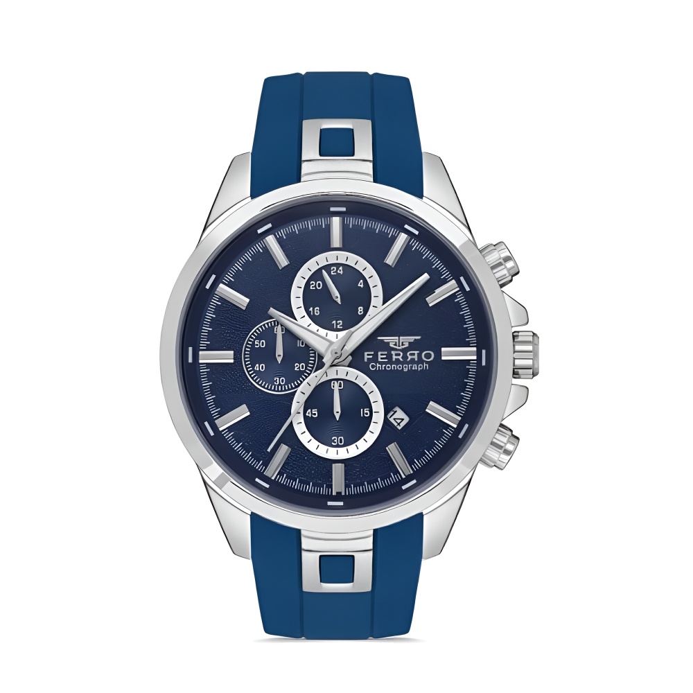 Ferro Mavi Silikon Kordon Erkek Kol Saati Tüm Fonksiyonlar Aktif 3 ATM Su Geçirmez TH-FM31380DWT-L3 - 1