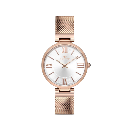 Ferro Rose Çelik Hasır Kordon Kadın Kol Saati Su Geçirmez TH-F21155C-C - Tesbihane