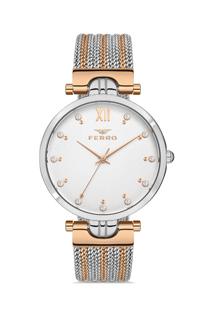 Ferro Rose Gümüş Renk Çelik Hasır Kordon Kadın Kol Saati Su Geçirmez TH-FL21318C-E - 1