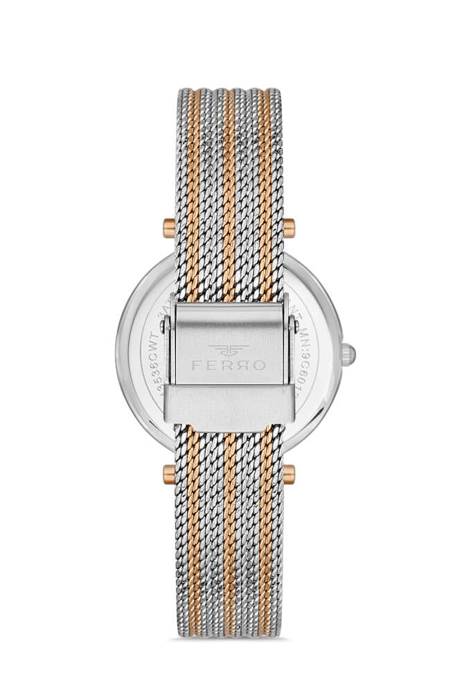 Ferro Rose Gümüş Renk Çelik Hasır Kordon Kadın Kol Saati Su Geçirmez TH-FL21318C-E - 2