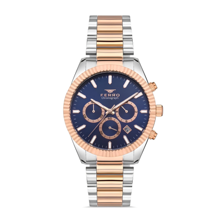 Ferro Rose Gümüş Çelik Kordon Erkek Kol Saati Fonksiyonları Aktif 3 ATM Su Geçirmez TH-FM31289A-E3 - Tesbihane