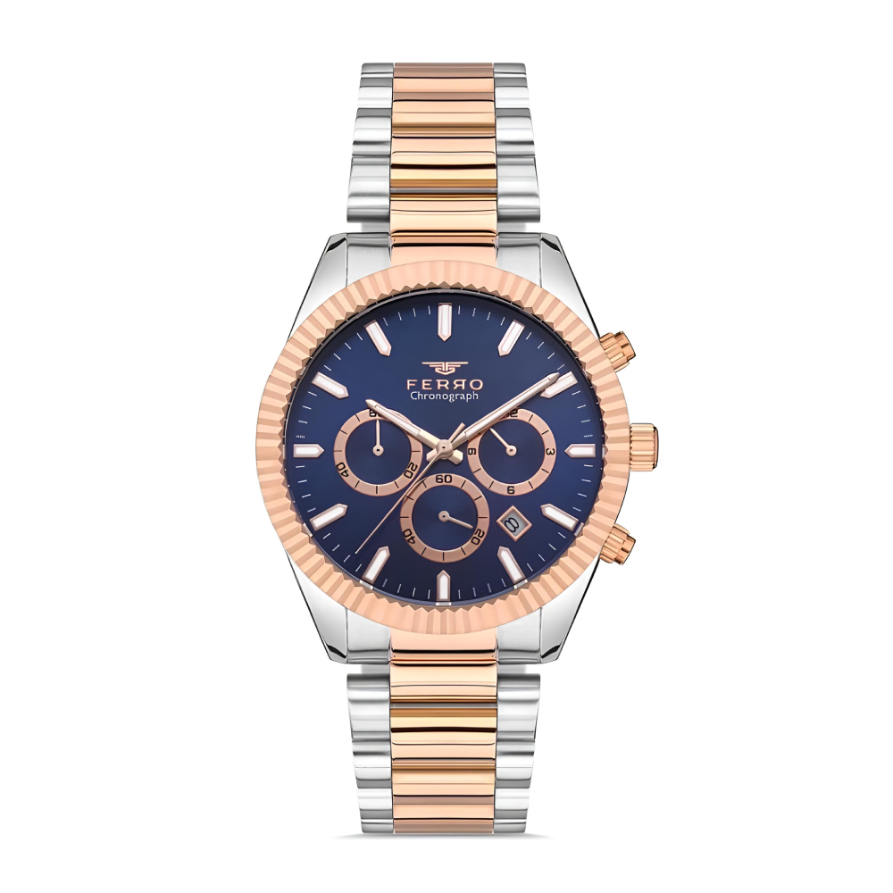 Ferro Rose Gümüş Çelik Kordon Erkek Kol Saati Fonksiyonları Aktif 3 ATM Su Geçirmez TH-FM31289A-E3 - 1