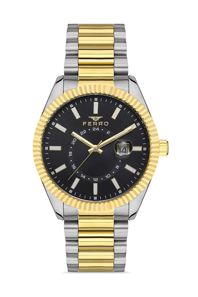Ferro Altın Gümüş Renk Çelik Kordon Erkek Kol Saati 3 ATM Su Geçirmez TH-F11288AWT-D2 - 1