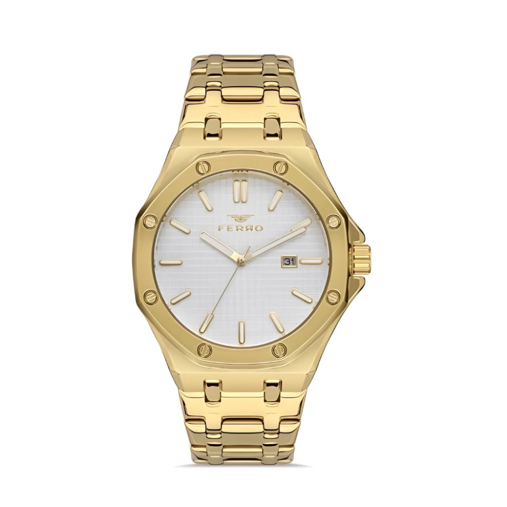 Ferro Sarı Çelik Kordon Erkek Kol Saati 3 ATM Su Geçirmez TH-F11290A-B - 1