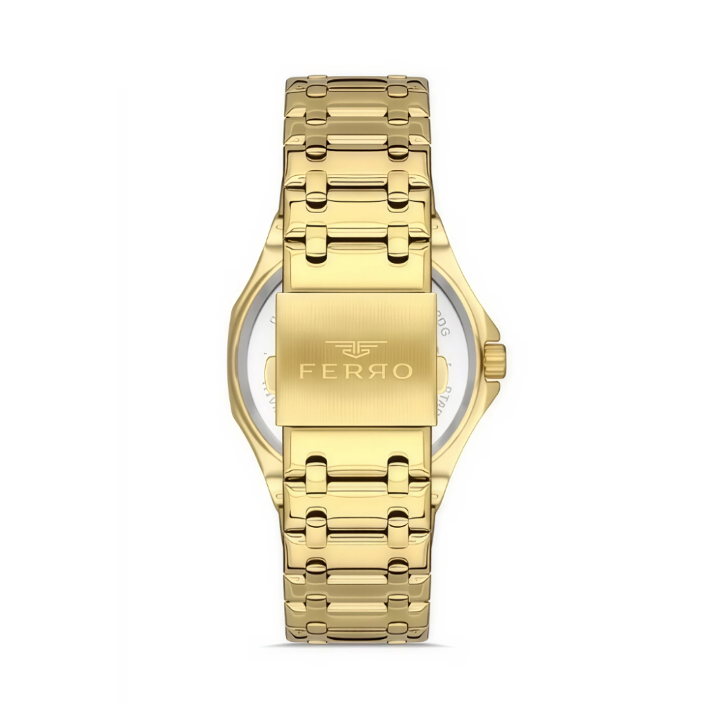 Ferro Sarı Çelik Kordon Erkek Kol Saati 3 ATM Su Geçirmez TH-F11290A-B - 2