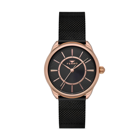 Ferro Siyah Çelik Hasır Kordon Kadın Kol Saati Su Geçirmez TH-FL21242C-C - Tesbihane