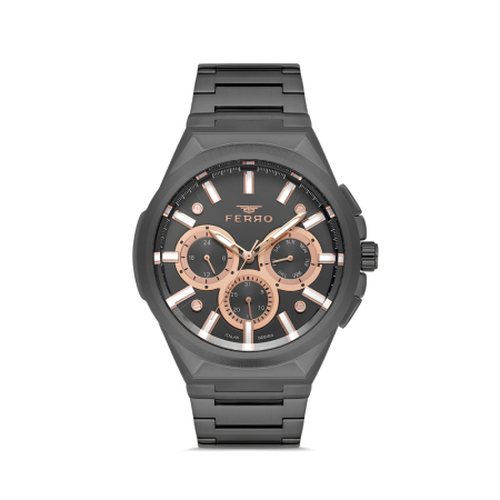 Ferro Siyah Çelik Kordon Erkek Kol Saati Fonksiyonları Aktif 3 ATM Su Geçirmez TH-FM11505A-V - Tesbihane