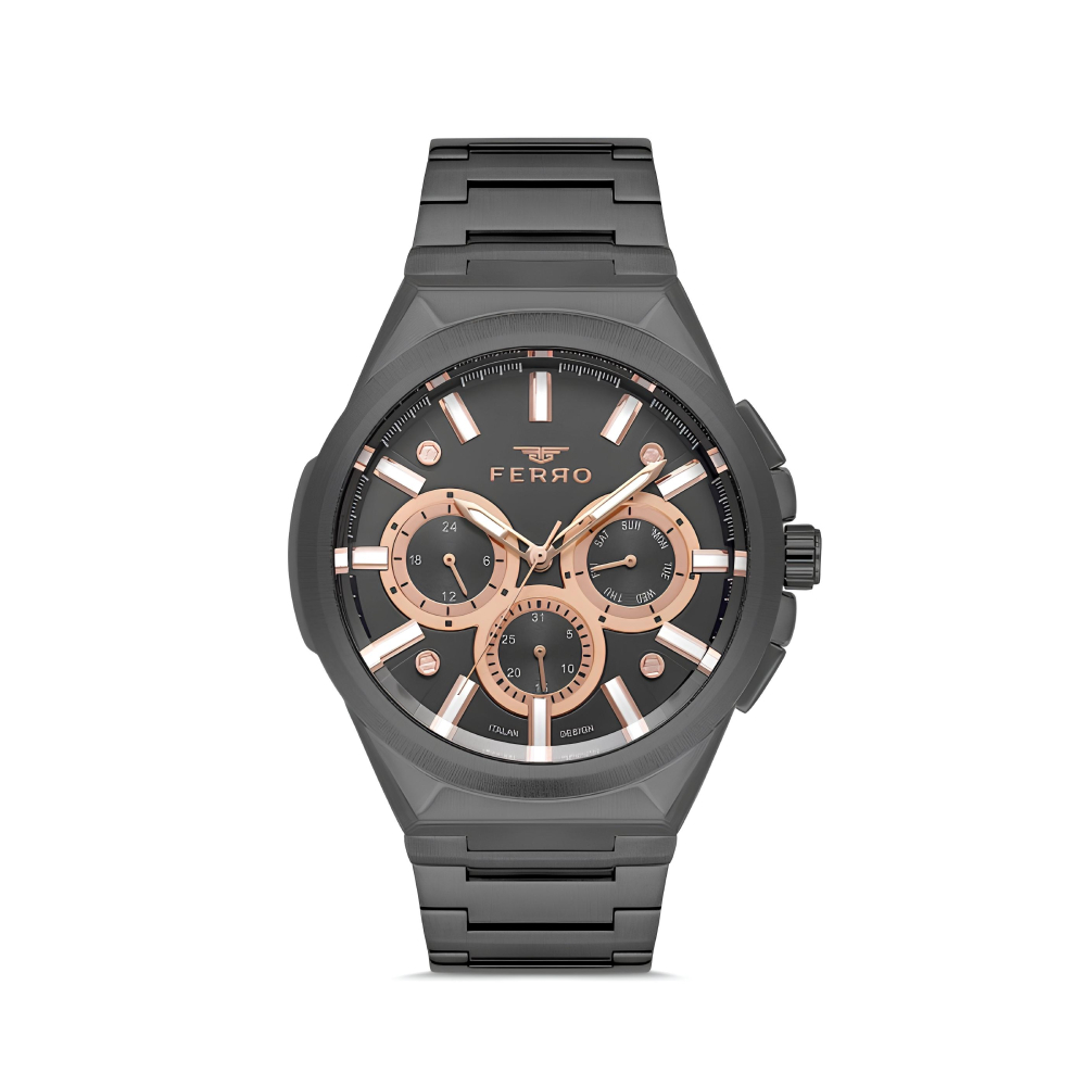 Ferro Siyah Çelik Kordon Erkek Kol Saati Fonksiyonları Aktif 3 ATM Su Geçirmez TH-FM11505A-V - 1
