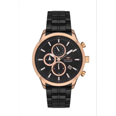 Ferro Siyah Çelik Kordon Erkek Kol Saati Fonksiyonları Aktif 3 ATM Su Geçirmez TH-FM31277A-R - 