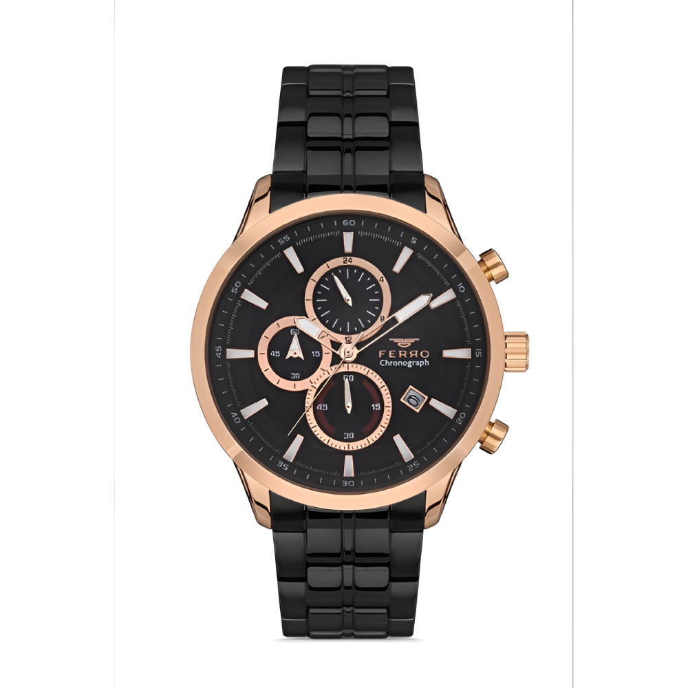 Ferro Siyah Çelik Kordon Erkek Kol Saati Fonksiyonları Aktif 3 ATM Su Geçirmez TH-FM31277A-R - 1