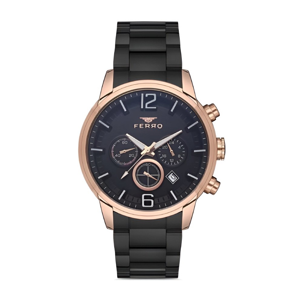 Ferro Siyah Çelik Kordon Erkek Kol Saati Tüm Fonksiyonlar Aktif 3 ATM Su Geçirmez TH-FM31916A-R - 1