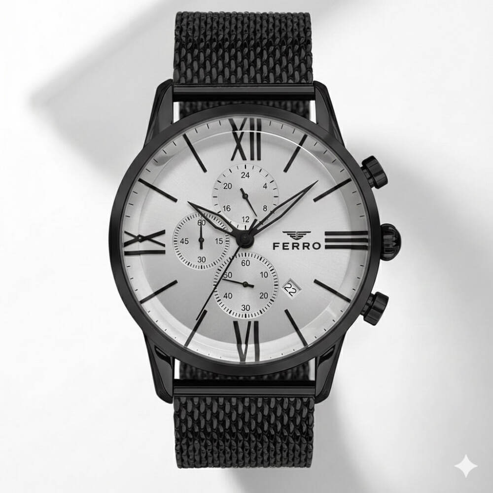 Ferro Siyah Hasır Kordon Erkek Kol Saati Fonksiyonları Aktif 3 ATM Su Geçirmez TH-FM3536C-G5 - 2