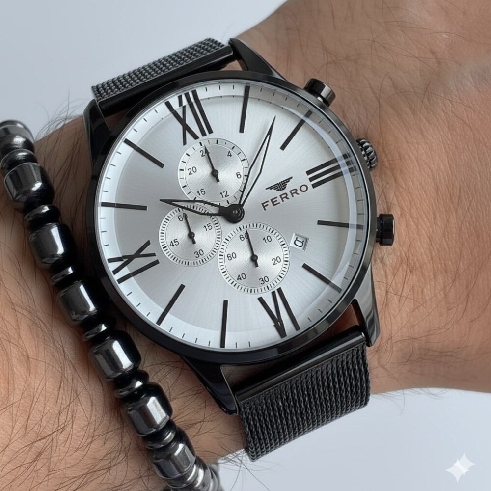 Ferro Siyah Hasır Kordon Erkek Kol Saati Fonksiyonları Aktif 3 ATM Su Geçirmez TH-FM3536C-G5 - 3