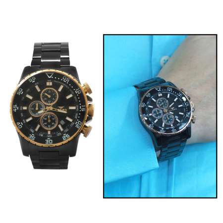 Ferro Siyah Renk Çelik Kordonlu Erkek Kol Saati TH-FM1542A-R - Tesbihane