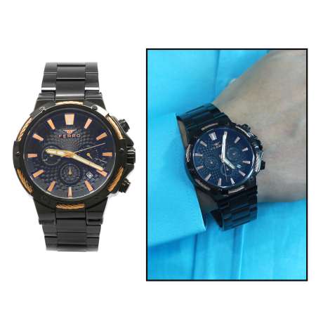 Ferro Siyah Renk Çelik Kordonlu Erkek Kol Saati TH-FM31168A-R - Tesbihane