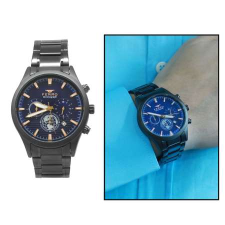 Ferro Siyah Renk Çelik Kordonlu Erkek Kol Saati TH-FM31215A-V3 - Tesbihane