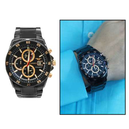 Ferro Siyah Renk Çelik Kordonlu Erkek Kol Saati TH-FM31216A-G - Tesbihane