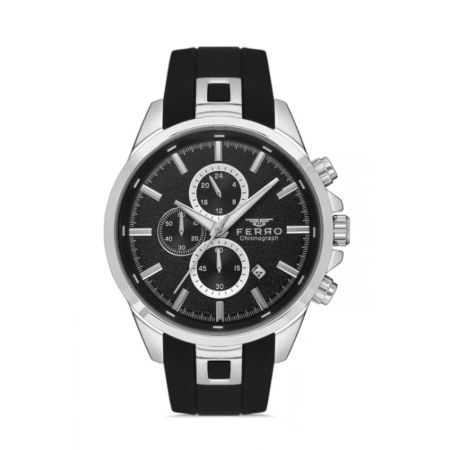 Ferro Siyah Silikon Kordon Erkek Kol Saati Tüm Fonksiyonlar Aktif 3 ATM Su Geçirmez TH-FM31380DWT-J - Tesbihane