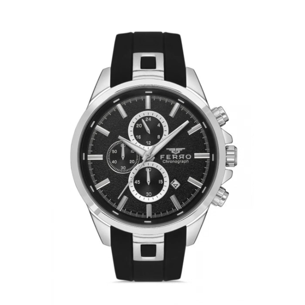 Ferro Siyah Silikon Kordon Erkek Kol Saati Tüm Fonksiyonlar Aktif 3 ATM Su Geçirmez TH-FM31380DWT-J - 1