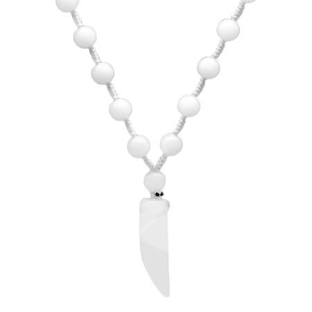 Fildişi Tasarım Beyaz Örme İp Zincirli Ceyt Taşlı Doğaltaş Erkek Kolye - Tesbihane