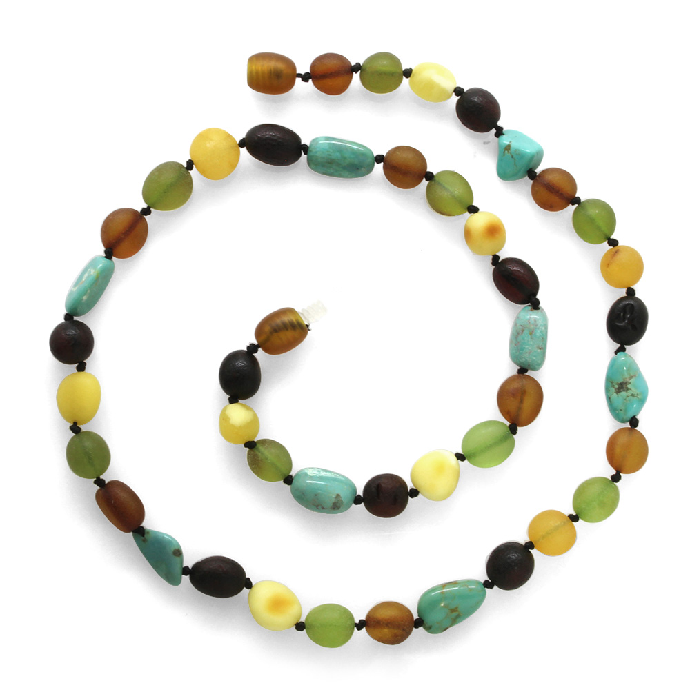 Firuze Doğaltaş Kombinli Çok Renkli Özel Seri Naturel Damla Kehribar Taşlı Kadın Kolye - 4