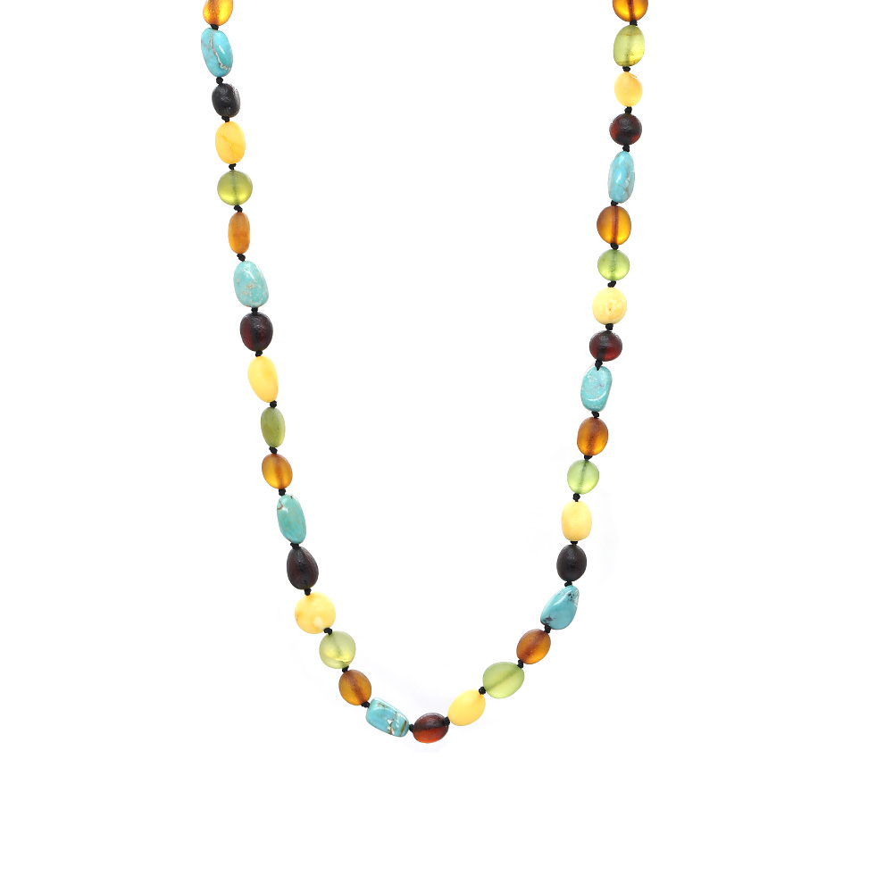 Firuze Doğaltaş Kombinli Çok Renkli Özel Seri Naturel Damla Kehribar Taşlı Kadın Kolye - 6