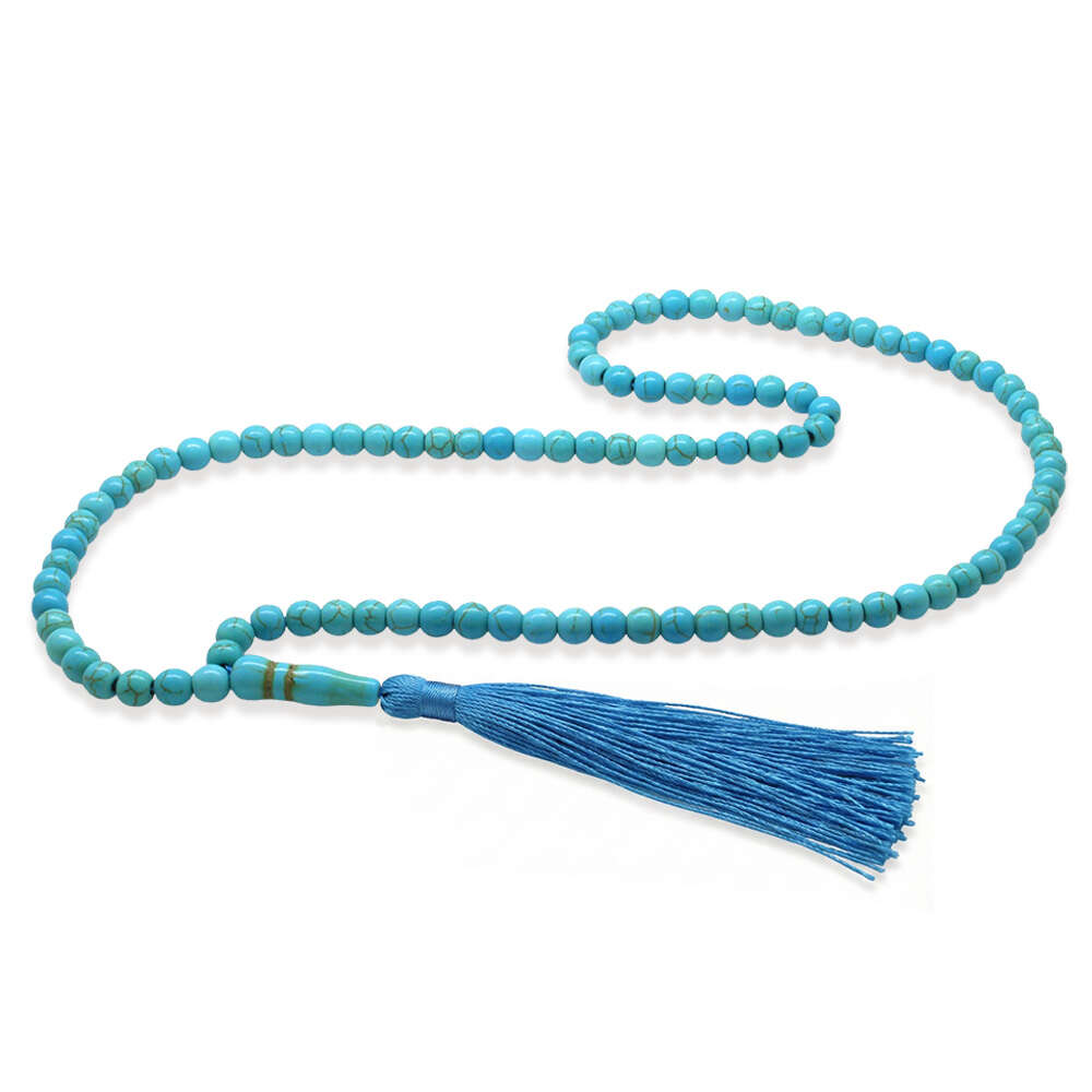 Firuze Doğaltaş Namaz Tesbihi - Osmanlı Saray Püsküllü - Turkuaz - Küre Kesim - 4