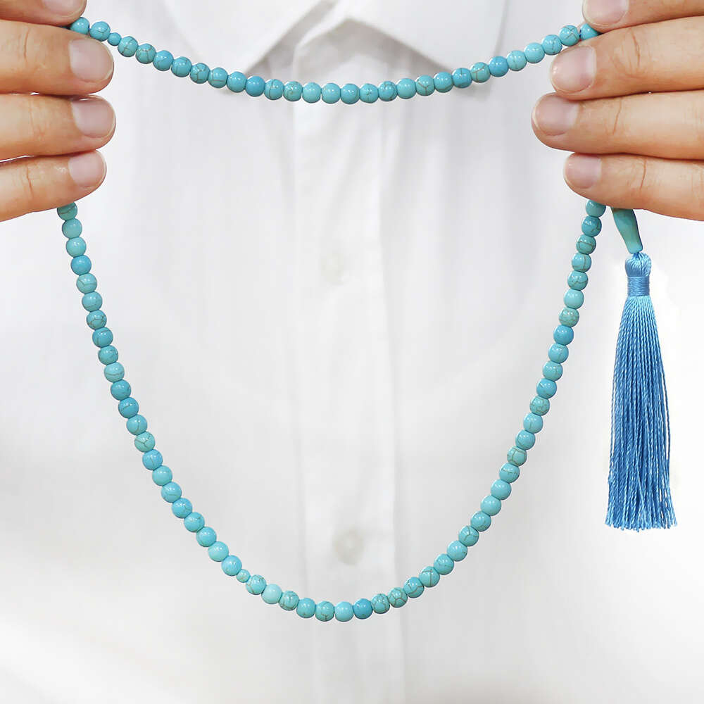 Firuze Doğaltaş Namaz Tesbihi - Osmanlı Saray Püsküllü - Turkuaz - Küre Kesim - 3