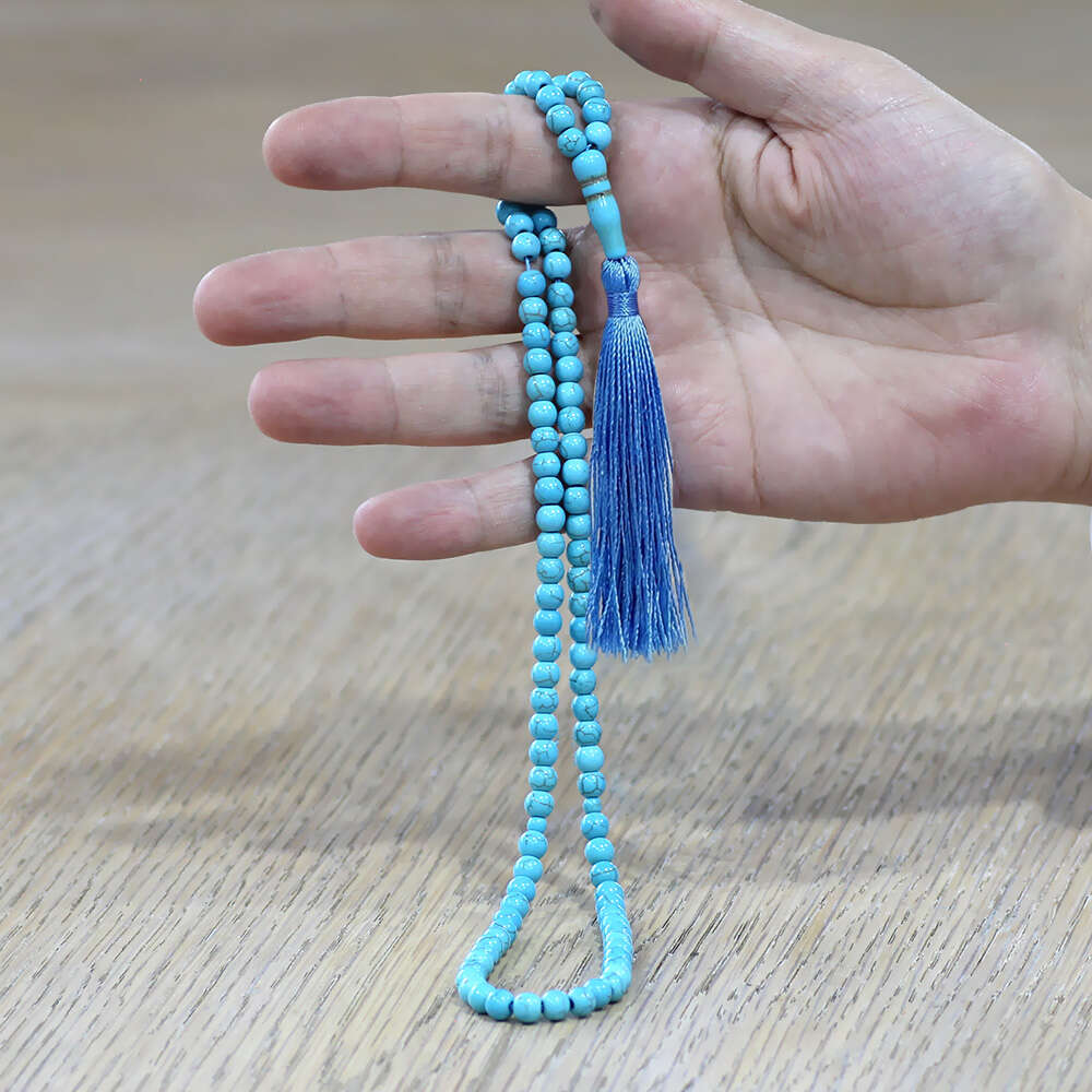 Firuze Doğaltaş Namaz Tesbihi - Osmanlı Saray Püsküllü - Turkuaz - Küre Kesim - 2