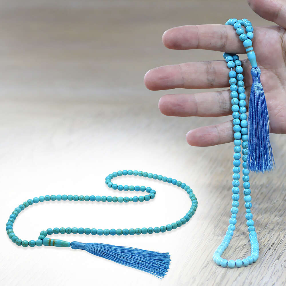 Firuze Doğaltaş Namaz Tesbihi - Osmanlı Saray Püsküllü - Turkuaz - Küre Kesim - 1