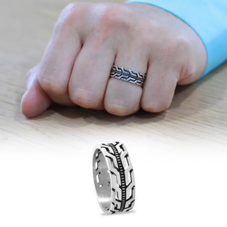 Foxtail Zincir Tasarım 925 Ayar Gümüş Erkek Alyans - Tesbihane