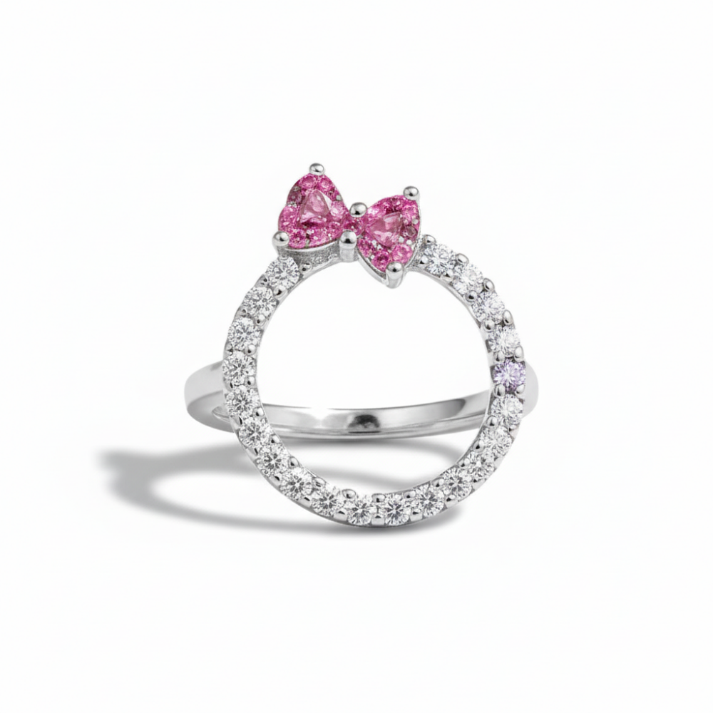 Fuşya Zirkon Kelebek Tasarım 925 Ayar Gümüş Bayan Yüzük - 5