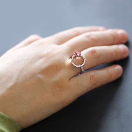 Fuşya Zirkon Kelebek Tasarım 925 Ayar Gümüş Bayan Yüzük - Tesbihane