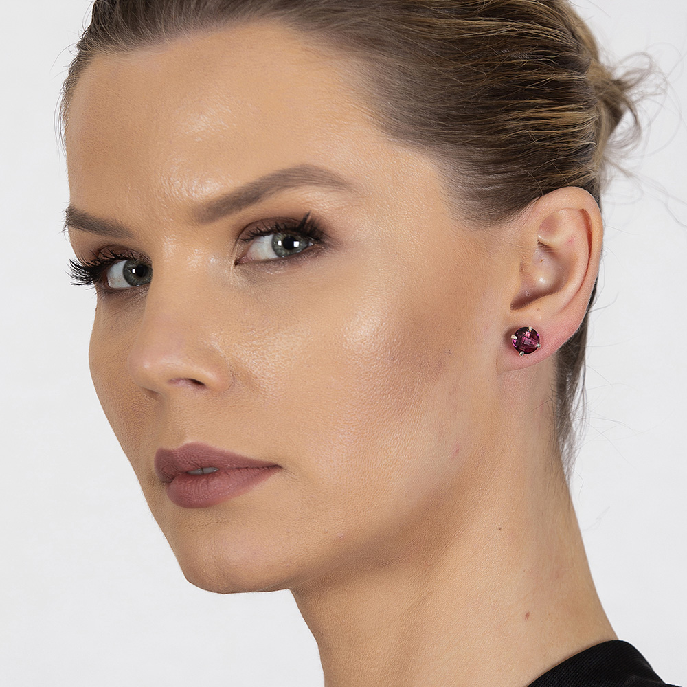 Fuşya Zirkon Taşlı Oval Tasarım Büyük Boy 925 Ayar Gümüş Kadın Küpe - 3