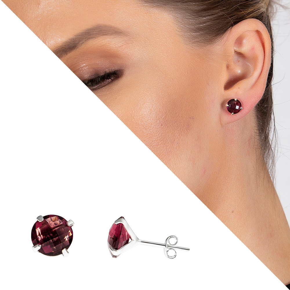 Fuşya Zirkon Taşlı Oval Tasarım Büyük Boy 925 Ayar Gümüş Kadın Küpe - 1