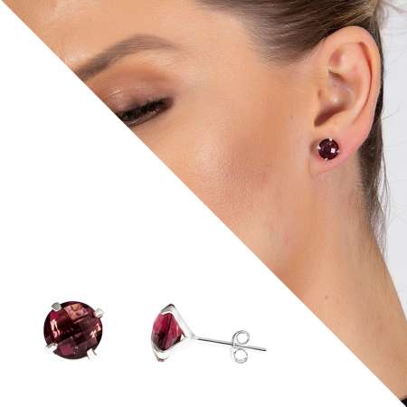 Fuşya Zirkon Taşlı Oval Tasarım Büyük Boy 925 Ayar Gümüş Kadın Küpe - Tesbihane