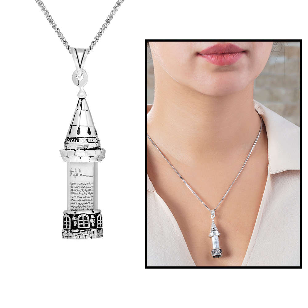 Galata Kulesi Tasarım 925 Ayar Gümüş Kadın Cevşen Kolye - 2