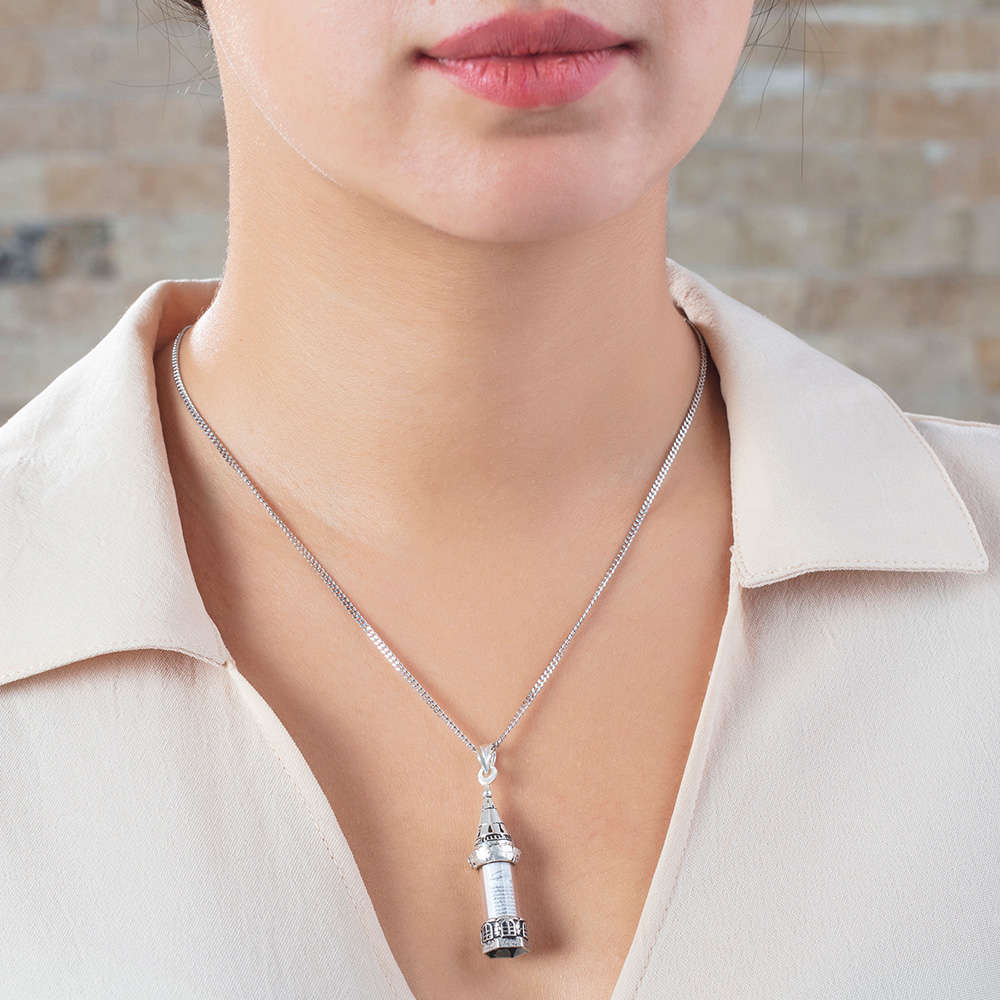 Galata Kulesi Tasarım 925 Ayar Gümüş Kadın Cevşen Kolye - 3