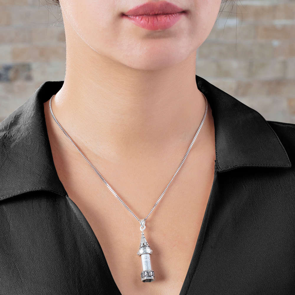 Galata Kulesi Tasarım 925 Ayar Gümüş Kadın Cevşen Kolye - 5