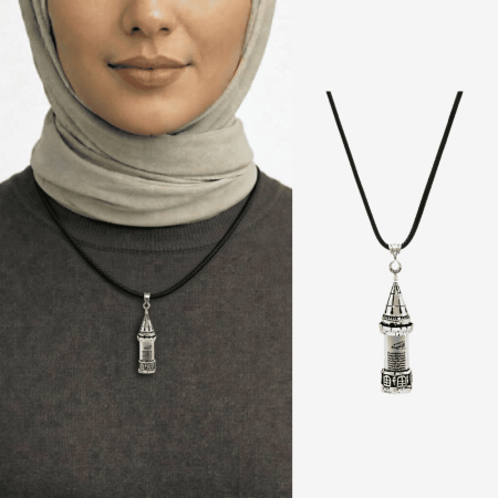 Galata Kulesi Tasarım Zarif İp Zincirli 925 Ayar Gümüş Kadın Cevşen Kolye - Tesbihane