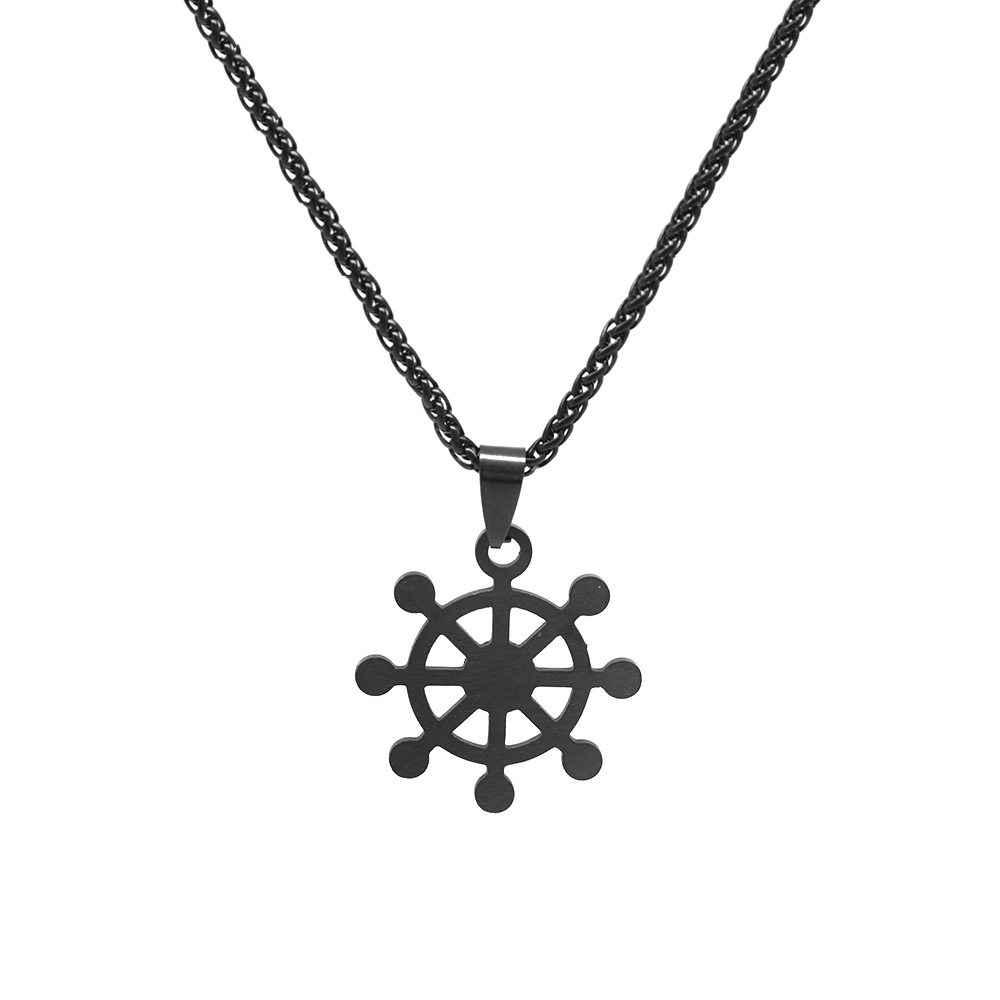 Gemi Dümeni Tasarım Siyah Renk Çelik Erkek Kolye - 3