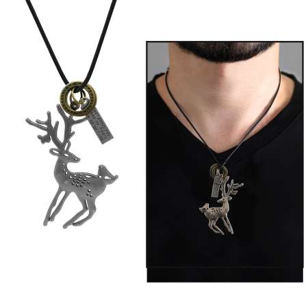 Geyik Tasarım Ayarlanabilir İp Zincirli Pirinç Erkek Kolye - Tesbihane