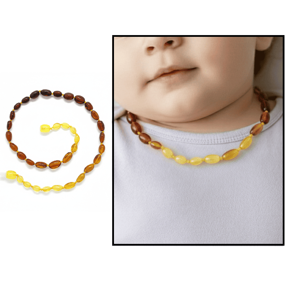 Gökkuşağı Renkli Natural Damla Kehribar Taşlı Bebek Diş Kolyesi - 1