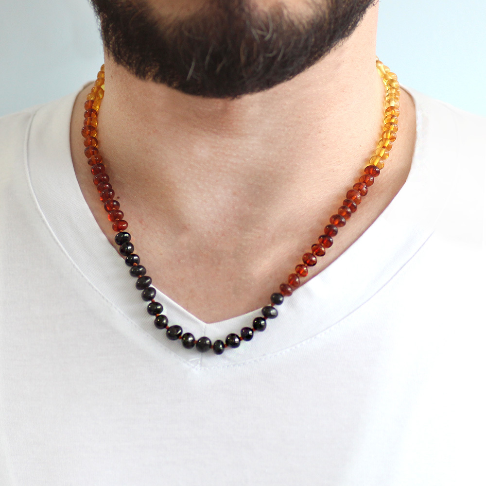 Gökkuşağı Renkli Doğal Damla Kehribar Taşlı Erkek Kolye - 3