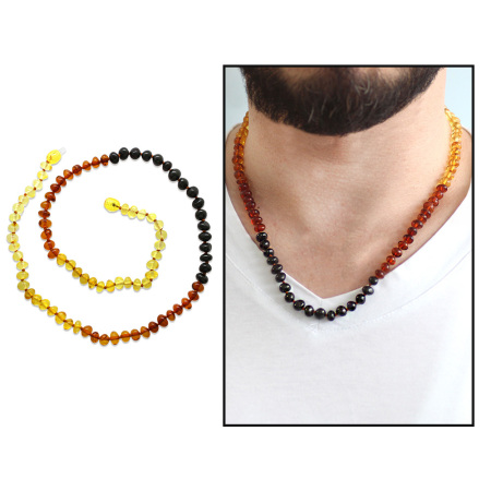 Gökkuşağı Renkli Doğal Damla Kehribar Taşlı Erkek Kolye - Tesbihane